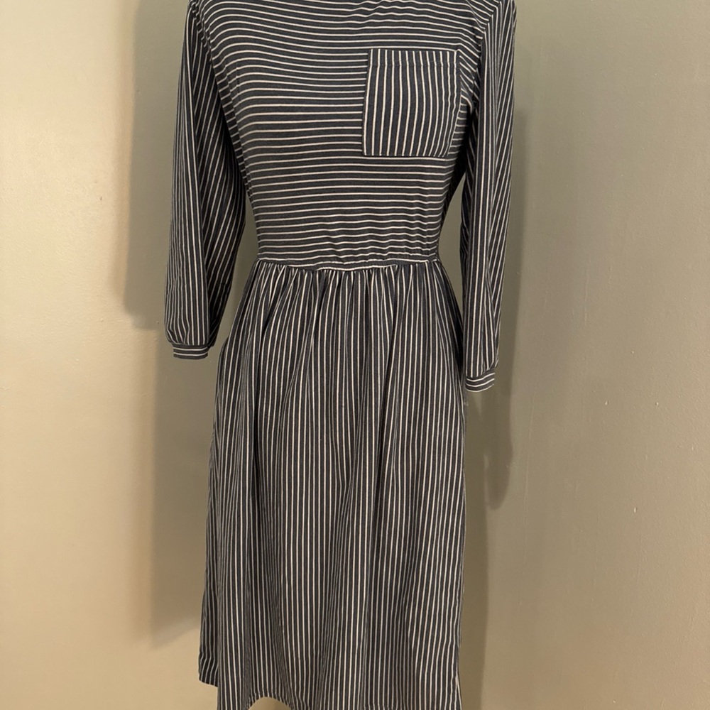 Merokeety blue and white stripes long sleeves midi dress size small